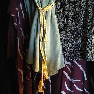 Hand Woven 40in. Geometric Golden Yellow and White Tasseled Tablet Weaving